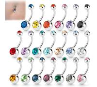 Amaza Piercing Nombril avec Deux Zircons, Lot de 20 couleurs Bijou de Percing Nombril en Acier Inoxydable, Bananes Anneau Nombrils avec une Pochette Rangement, Calibre 14G (1,6 mm x 11 mm)