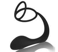 AMAZBEE Anneau de pénis en silicone 2-en-1 pour homme Petit buttplug avec anneau de bite pour entraînement anal Jouets sexuels pour adultes pour massage de la prostate (Double Ring)