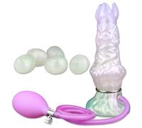 AMAZBEE Gode pondeur d'oeufs gonflable avec oeufs mous noeud de l'ovipositeur Jouet sexuel Godes insérables en silicone avec ventouse Tige texturée Jouet adulte pour la prostate (5 eggs)