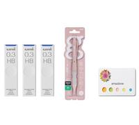 amazdone Uni Alpha Gel Switch Porte-mine 0,3 mm, corps rose coton (M31009GG1P.51) + mine de crayon mécanique uni, mines anti-taches 0,3 mm HB 3 lots de notes adhésives