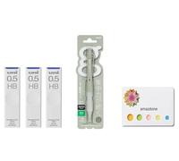 amazdone Uni Alpha Gel Switch Porte-mine 0,5 mm, corps vert opale (M51009GG1P.52) + mine de crayon mécanique uni, mines anti-taches 0,5 mm HB 3 lots de notes adhésives