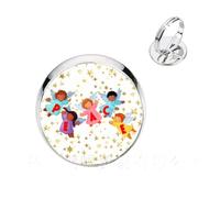 AMAZETEC Bague de Noël ronde de 16 mm avec cabochon en verre pour les amis - Plaqué argent/doré - Peut être sélectionnée - Cadeau de Noël