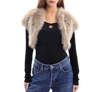 Amazhiyu Gilet sans manches en fausse fourrure pour femme, boléro sans manches en fausse fourrure, cardigan court ouvert sur le devant pour robe de soirée, marron, S