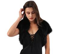 Amazhiyu Gilet sans manches en fausse fourrure pour femme, boléro sans manches en fausse fourrure, cardigan court ouvert sur le devant pour robe de soirée, Noir , L