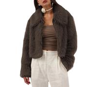 Amazhiyu Manteau en fausse fourrure pour femme, veste d’hiver à manches longues col rond avec fermeture éclair - Manteau d’hiver douillet et chaud, marron, XXL