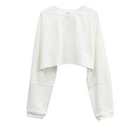Amazhiyu Sweat-shirt pour femme, pull court sans capuche, pull basique décontracté, surdimensionné, col rond, manches longues, Blanc., L