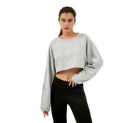 Amazhiyu Sweat-shirt pour femme, pull court sans capuche, pull basique décontracté, surdimensionné, col rond, manches longues, gris, L