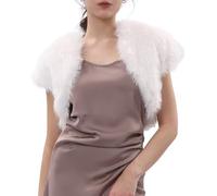 Amazhiyu Veste de mariée en fourrure, manches courtes, boléro pour femme, veste de mariage courte, étole en fausse fourrure, veste d'hiver cardigan ouvert à l'avant pour robe de soirée, mariage, fête,