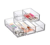 Amazing Abby Trio - Lot de 6 organiseurs empilables en acrylique pour tiroir de coiffeuse et de bureau, solution de rangement parfaite pour les produits de beauté, les fournitures de bureau, les