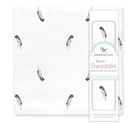 Amazing Baby by SwaddleDesigns, Couverture d'Emmaillotage pour Bébé en Mousseline de Coton, Petites Plumes, Gris & Noir Clair, 116 x 116cm