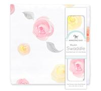Amazing Baby by SwaddleDesigns, Couverture d'Emmaillotage pour Bébé en Mousseline de Coton, Roses à l'Aquarelle, Rose, 116 x 116cm