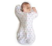 Amazing Baby by SwaddleDesigns, Gigoteuse d'Emmaillotage de Transition pour Bébé avec Manches à Retrousser, Swaddle Sack with Arms Up, Petits Éléphants, Rose, Petit, 0-3 Mois