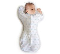 Amazing Baby by SwaddleDesigns, Gigoteuse d'Emmaillotage de Transition pour Bébé avec Manches à Retrousser, Swaddle Sack with Arms Up, Petits Éléphants, Bleu, Petit, 0-3 Mois