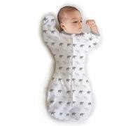 Amazing Baby by SwaddleDesigns, Gigoteuse d'Emmaillotage de Transition pour Bébé avec Manches à Retrousser, Swaddle Sack with Arms Up, Petits Éléphants, Gris Argent, Petit, 0-3 Mois