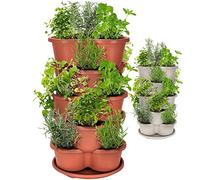 Amazing Creation Jardinière empilable, tour verticale pour fraises, intérieur/extérieur, tour de jardin à 5 niveaux, pot de fleurs pour la culture de légumes et de plantes succulentes (terre cuite)