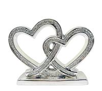Amazing Gift Ornement d'amour double cœur en argent avec diamant écrasé - Une célébration radieuse d'affection éternelle en argent sterling - Ornement scintillant pour décoration d'intérieur