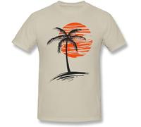 Amazing Palm Tree Sunset Men's Short-Sleeved Standard T-Shirt Natural Manches Courtes(Large)