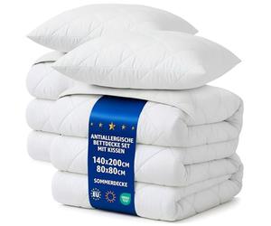 Amazinggirl Couette 200x140 cm - edredon été 1 ou 2 Personne et couettes pour lit sans Housse Parure: 2 X Couette Blanche en Microfibre 140 x 200 cm avec 2 Pièces d'Oreillers 80X80 cm Oeko-Tex
