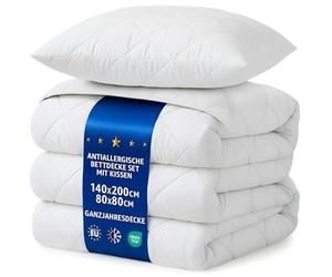 Amazinggirl Couette 200x140 cm - edredon Toutes Saisons 1 ou 2 Personne et couettes pour lit sans Housse Parure: Couette Blanche en Microfibre 140 x 200 cm avec Oreiller 80X80 cm Oeko-Tex