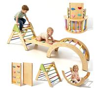 AmazingJoy 7 en 1 Triangle & Arche d’Escalade Montessori Enfants Parcours motricité bébé intérieur avec Cadre Bois, Toboggan, Rampe, Échelle Réglable, Jeu extérieur motricité Tout-Petits 1 an +