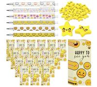 AmazingSpark Lot de 108 crayons à papier Happy Smile Eternal avec gomme pour le premier jour d'école - Marque-page « Happy to See You » - Pour étudiant, camarade de classe, enseignant, crayon