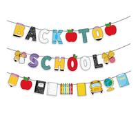 AmazingSpark Lot de 3 bannières « Welcome Back to School » pour premier jour d'école - Crayon coloré - Guirlande de fanions pré-enfilées pour salle de classe, tableau d'affichage, enseignant, bureau