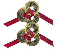 Amazleer Feng Shui Trois pièces I-Ching avec ficelle rouge, 2 ensembles, pièces traditionnelles chinoises en laiton, pendentif décoration pour richesse et succès (Three I Ching)
