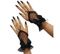 Amazleer Mitaines en dentelle avec nœud pour femme - Gants gothiques transparents pour goûter, noir, taille unique