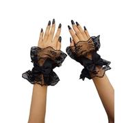 Amazleer Mitaines en dentelle pour femme Lolita avec nœud, noir, taille unique