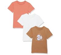 Amazon Aware T-shirt décontracté à manches courtes en coton biologique Garçon, Lot de 3, Blanc/Pêche/Take Care, 9 ans