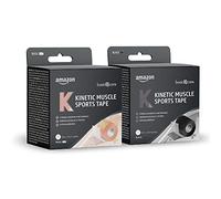 Amazon Basic Care - Bande adhésive de kinésiologie, 5 m x 5 cm, lot de 2 - (Noire, Beige)
