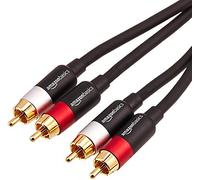Amazon Basics 2 câbles audio RCA pour amplificateur, enceintes actives ou caisson de basse, avec fiches plaquées or, 2.4 m, noir