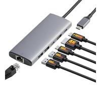 Amazon Basics 6-en-1 3.1 USB Hub, (1 USB-C 100W PD Input, 2 USB-A, 1 USB-C, HDMI 4K, Ethernet), Gris Clair, 11.94 x 4.6 x 1.5cm