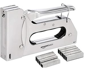 Amazon Basics Agrafeuse ultra robuste avec lot de 1 000 agrafes, pour tissus d’ameublement, réparations de la maison, menuiserie et autres projets professionnels, Argenté