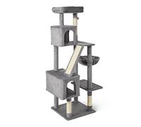 Amazon Basics Arbre à Chat pour Chats d’Intérieur, Tour Multi-Niveaux, Niche avec Griffoir, Hamac Confortable et Perchoirs pour Chats Adultes, Balle Suspendue Interactive, Taille L, 152,7cm (H), Gris