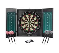 Amazon Basics Armoire pour Jeu de Fléchettes avec 6 Fléchettes à Pointe en Acier, Fibre de Sisal Autoréparatrice, Tableau de Scores Intégré, Kit de Montage Complet, 55,2cm x 50,2cm, Noir