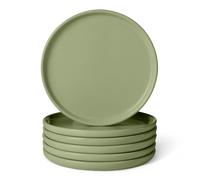 Amazon Basics Assiettes à Dessert en Grès Émaillé, Lot de 6 Pièces, 17cm, Compatible Micro-Ondes et Lave-Vaisselle, Couleur Olive