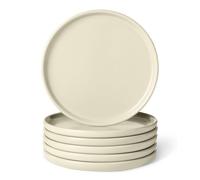 Amazon Basics Assiettes à Dessert en Grès Émaillé, Lot de 6 Pièces, 17cm, Compatible Micro-Ondes et Lave-Vaisselle, Couleur Ivoire