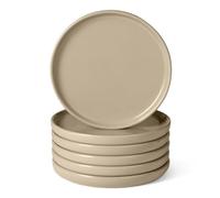 Amazon Basics Assiettes à Salade en Grès Émaillé, Lot de 6 Pièces, 21,1cm, Compatible Micro-Ondes et Lave-Vaisselle, Couleur Gris Lin