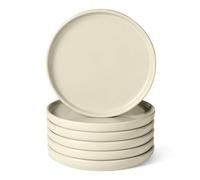 Amazon Basics Assiettes à Salade en Grès Émaillé, Lot de 6 Pièces, 21,1cm, Compatible Micro-Ondes et Lave-Vaisselle, Couleur Ivoire