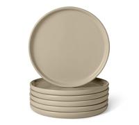 Amazon Basics Assiettes Plates en Grès Émaillé, Lot de 6 Pièces, 26,7cm, Compatible Micro-Ondes et Lave-Vaisselle, Couleur Gris Lin