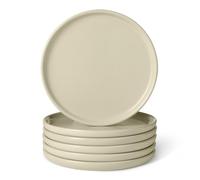 Amazon Basics Assiettes Plates en Grès Émaillé, Lot de 6 Pièces, 26,7cm, Compatible Micro-Ondes et Lave-Vaisselle, Couleur Ivoire
