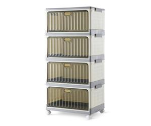 Amazon Basics Bacs de Rangement Empilables à 4 Niveaux avec Roulettes, 21,7L par Niveau, Conteneurs Pliables avec Couvercles, 82.6 x 39.1 x 27.2 cm, Gris/Beige