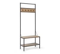 Amazon Basics Banc d’Entrée avec Crochets, Porte-Manteau, Portant à Vêtements, Vestiaire d’Entrée avec Rangement à Chaussures, 34cm x 72cm x 182cm, Chêne