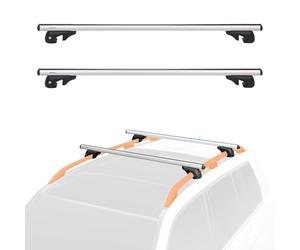 Amazon Basics Barres de toit à rails transversaux 132 cm, pouvant accueillir jusqu'à 117 cm de distance entre les rail latéraux surélevés avec espace, lot de 2, noir/argenté