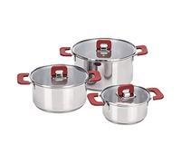 Amazon Basics Batterie de Cuisine à Induction 3 Pièces en Acier Inoxydable - avec Couvercle Empilable, Poignée au Toucher Doux - 16/20/24 cm