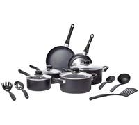 Amazon Basics batterie de cuisine antiadhésive en céramique 15 pièces, casseroles, poêles et ustensiles, noir