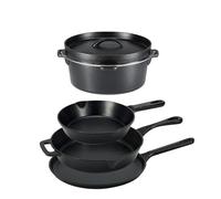 Amazon Basics Batterie de cuisine pré-enduite en fonte, 5 pièces, 14.17 x 12.2 x 10.63 in, Noir