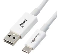 Amazon Basics Câble adaptateur de charge rapide USB-C vers USB-A 3.1 Gen 2,haut débit 10 Gbit/s,certifié USB-IF, pour Apple iPhone 16/15,iPad,Samsung Galaxy,tablettes,ordinateurs portables, 0.9m,blanc