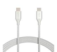 Amazon Basics Câble de charge rapide USB-C vers USB-C 2.0, cordon tressé en nylon, 480 Mbit/s, certifié USB-IF, pour Apple iPhone16/15,iPad,Samsung Galaxy,tablettes,ordinateurs portables, 3 m,argent